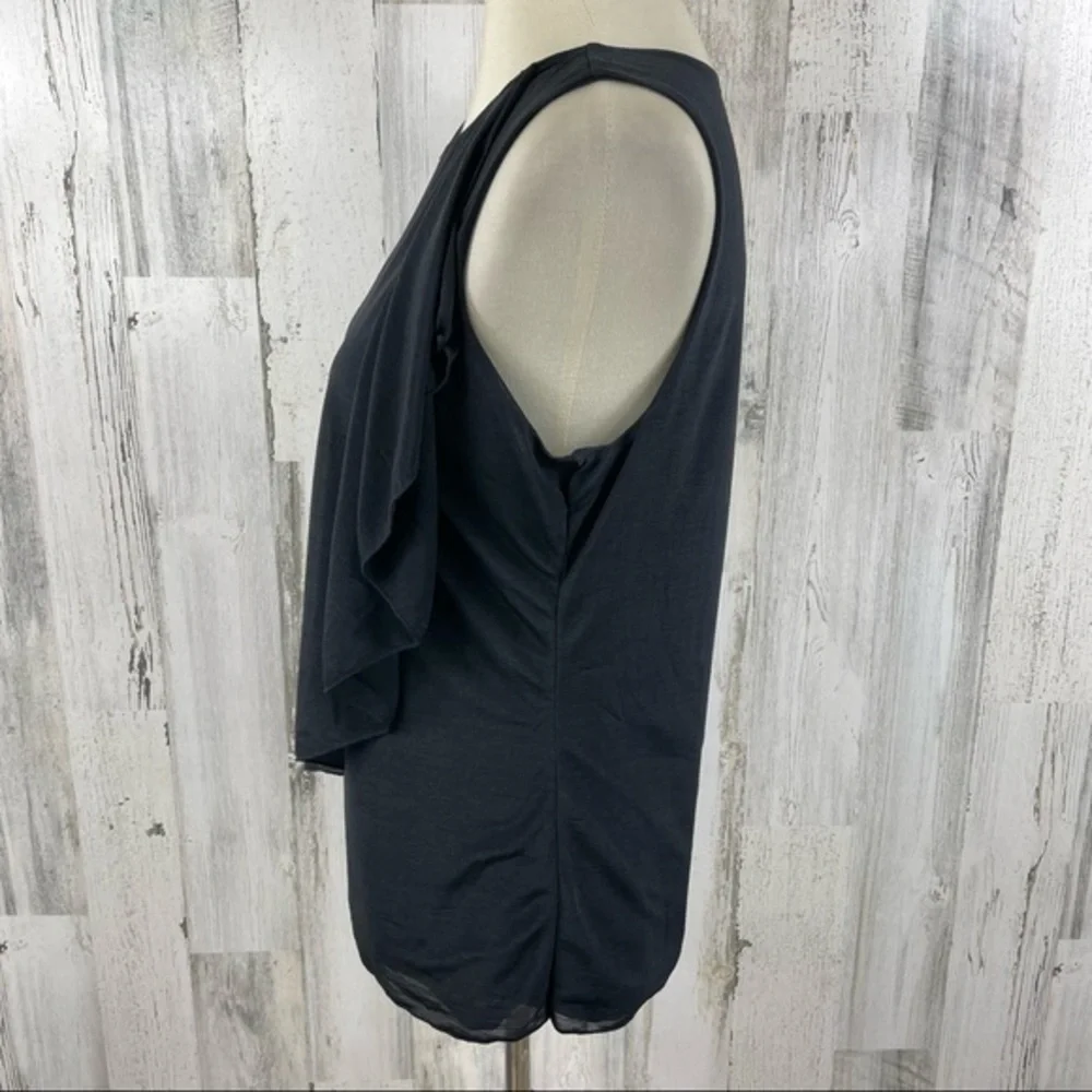 Worthington Women’s Black Semi‎ Sheer Ruffle Scoop Neck Sleeveless Blouse Top M
